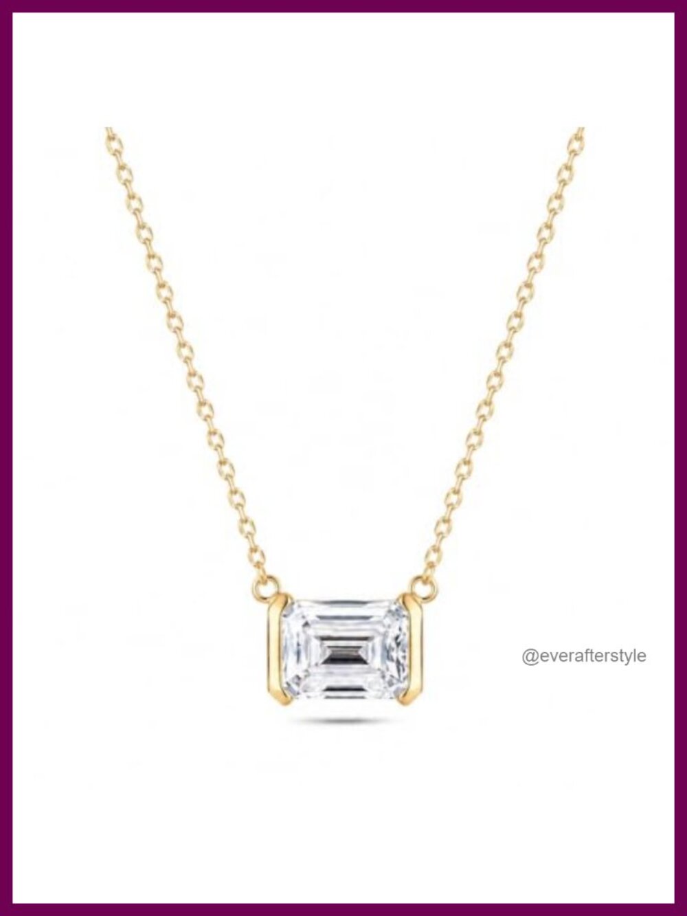 Sterling Silver Emerald Cut CZ Solitaire Pendant Necklace 18.5"